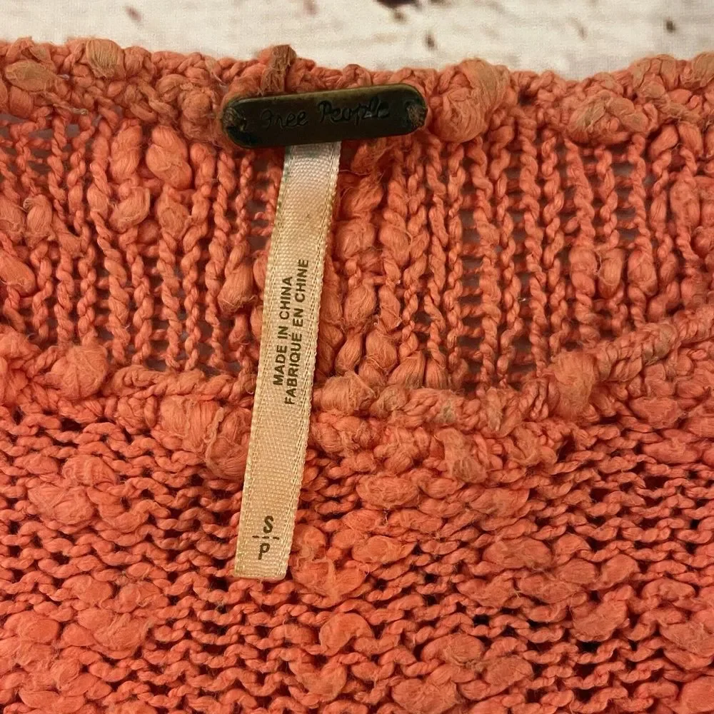 Free People Sweater Striped Scoop‎ Neck Orange Open Knit Size Small French Creek